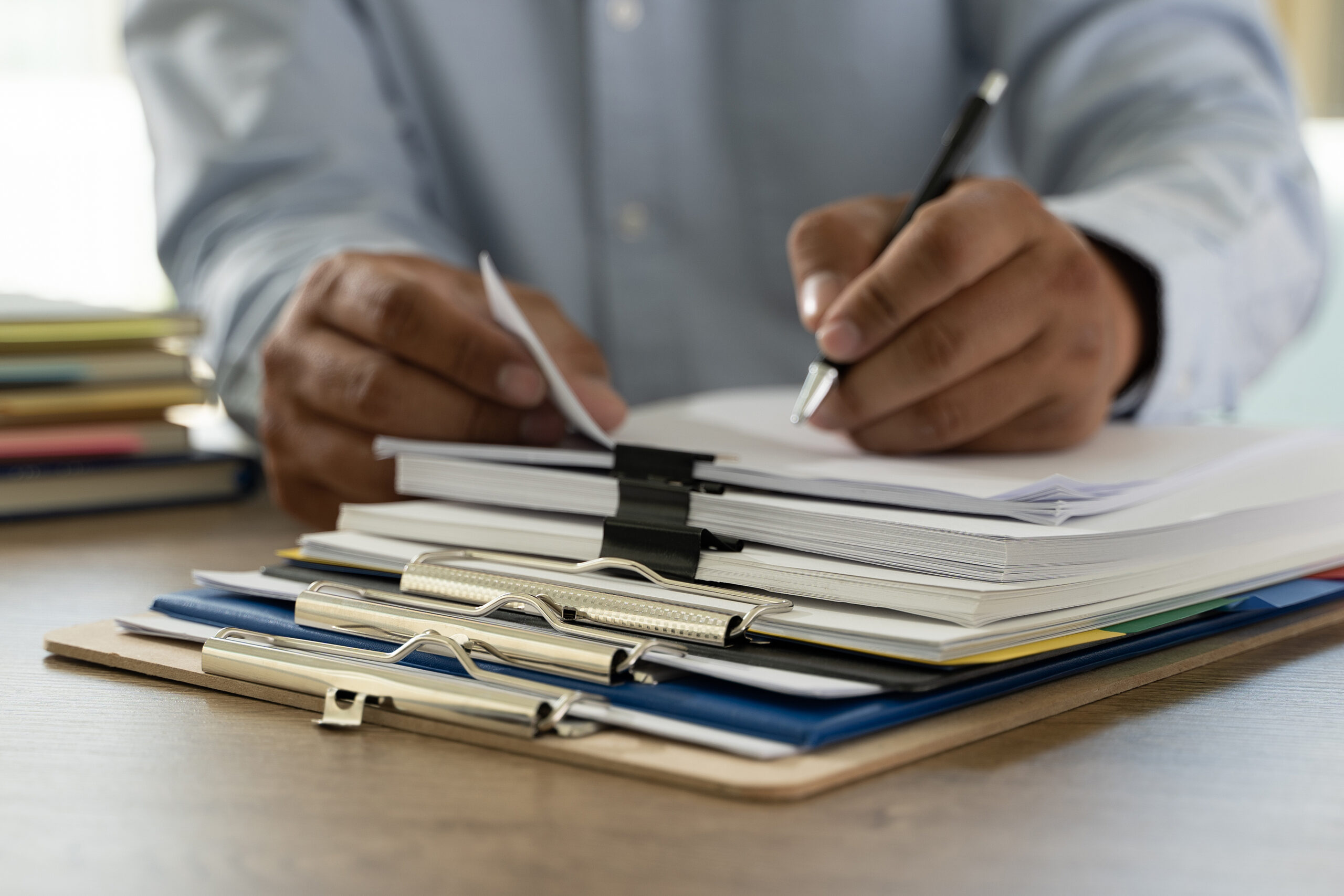 documents  paperwork stack of business paper documents on office